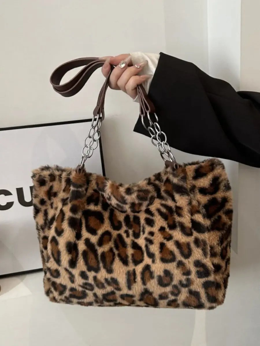Faux Fur Leopard Shoulder Bag - Love Salve